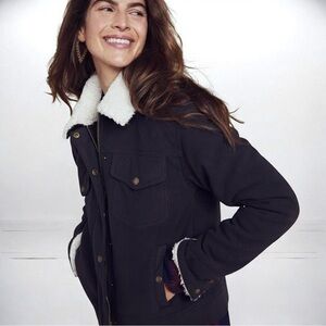 🌻NEW w/tag Faherty Washed Black Fleece Lined Trucker Jacket Size Small